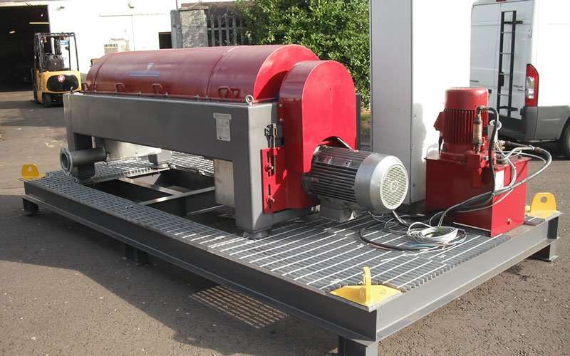 Rear view of a Centrisys CQ5000-class decanter centrifuge at Centrifuge World