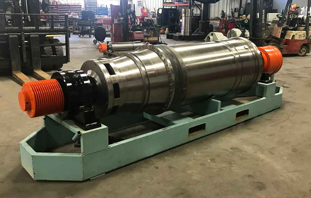 The same decanter centrifuge rebuilt and polished in the shop